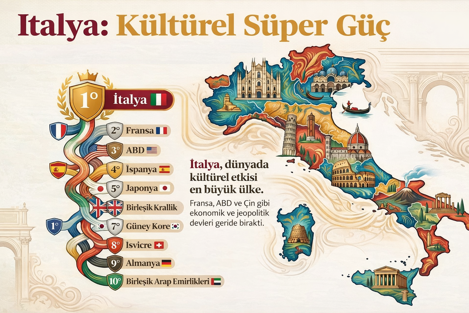 İtalya, kültürel etki açısından dünyada birinci