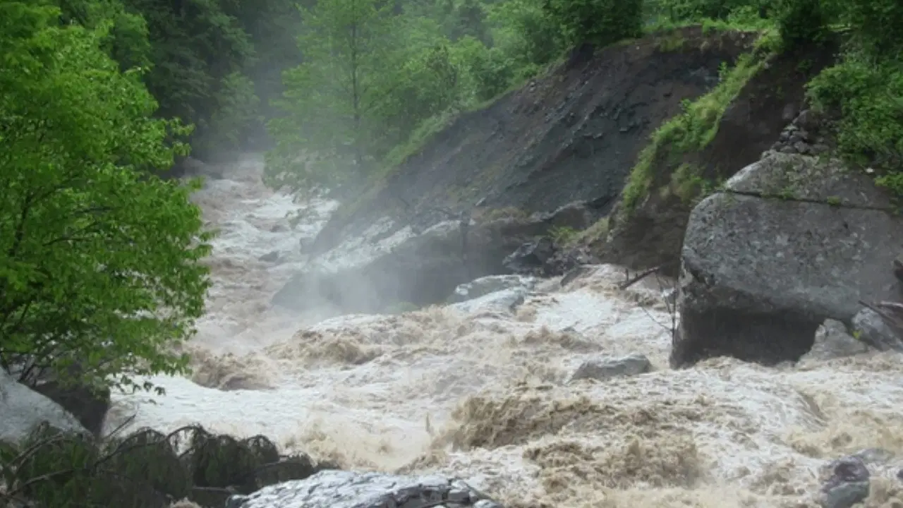 Artvin'de etkili sağanak; dere taştı, köprü hasar gördü