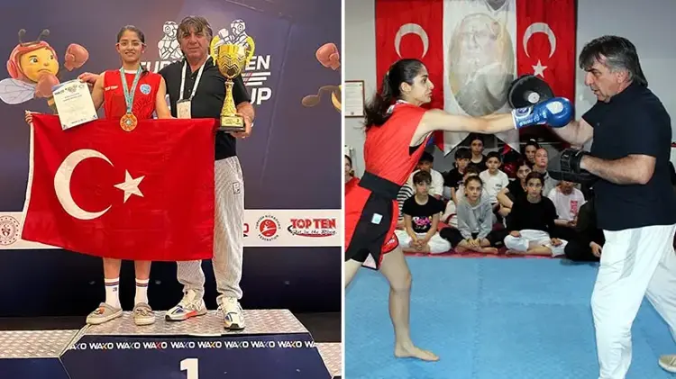 Depremzede Meyra, kick boksta altın madalya kazandı